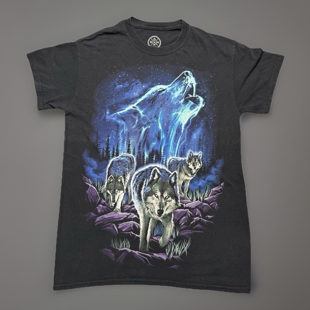 Wolf Pack Howling Moon Graphic T Shirt Men Small Black DOM CDM Nature Animal Tee